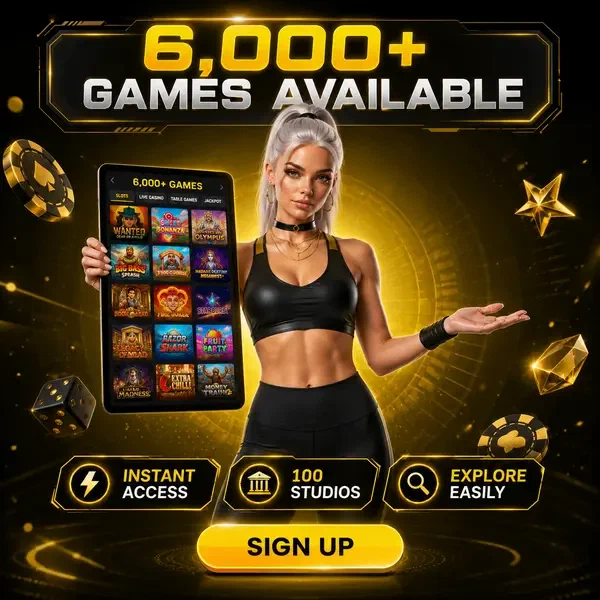 Rooftop Queen che mostra oltre 6.000 giochi disponibili all'iscrizione Needforslots su schermo tablet